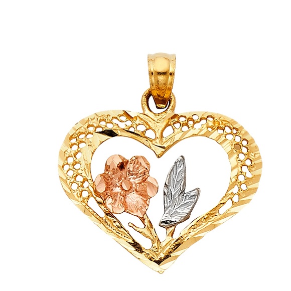 TGDJ Other - 14K Tri Color  Heart with Rose Pendant